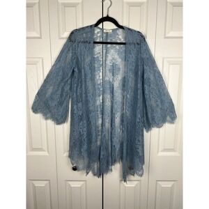 Paper‎ + Tee Blue Lace Kimono Cardigan Boho Romantic Coquette Layering Piece M